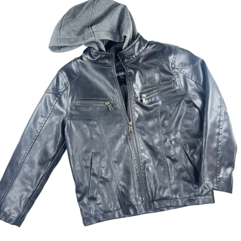 Urban Republic Hooded Faux Leather Jacket‎ Youth Size S 7/8 Black Full Zip